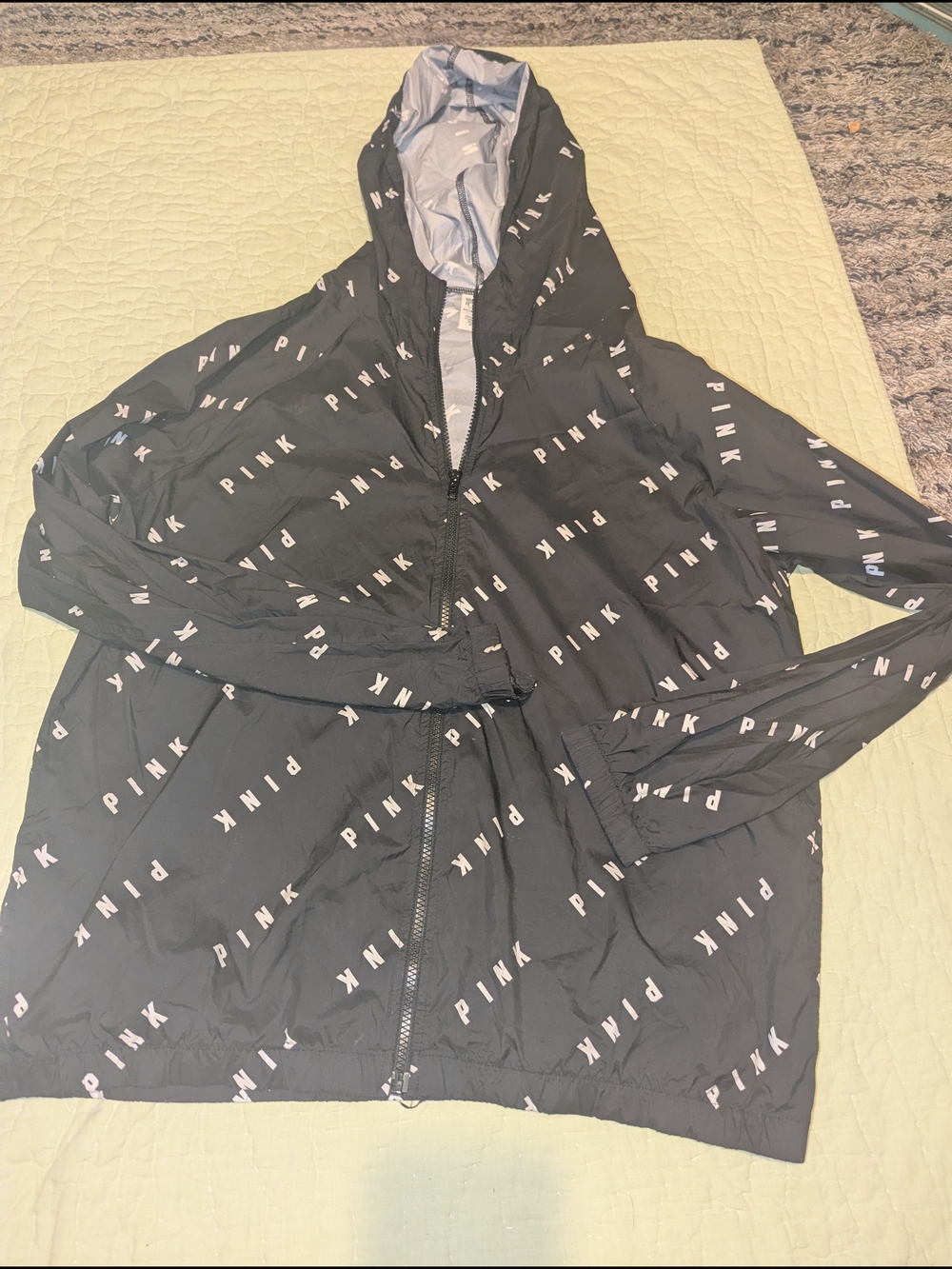 PINK Victoria's Secret Black Logo-Print Hooded Windbreaker